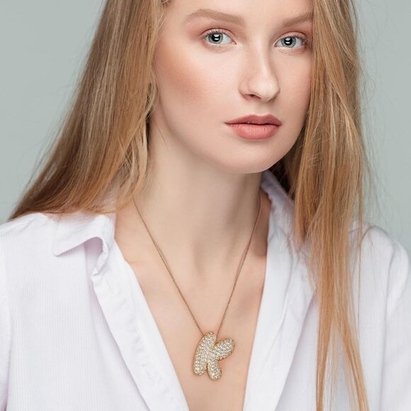 Luxurious Laser-Engraved Initial Necklace - Personalized Gift with 135 CZs - Picture 3 of 7